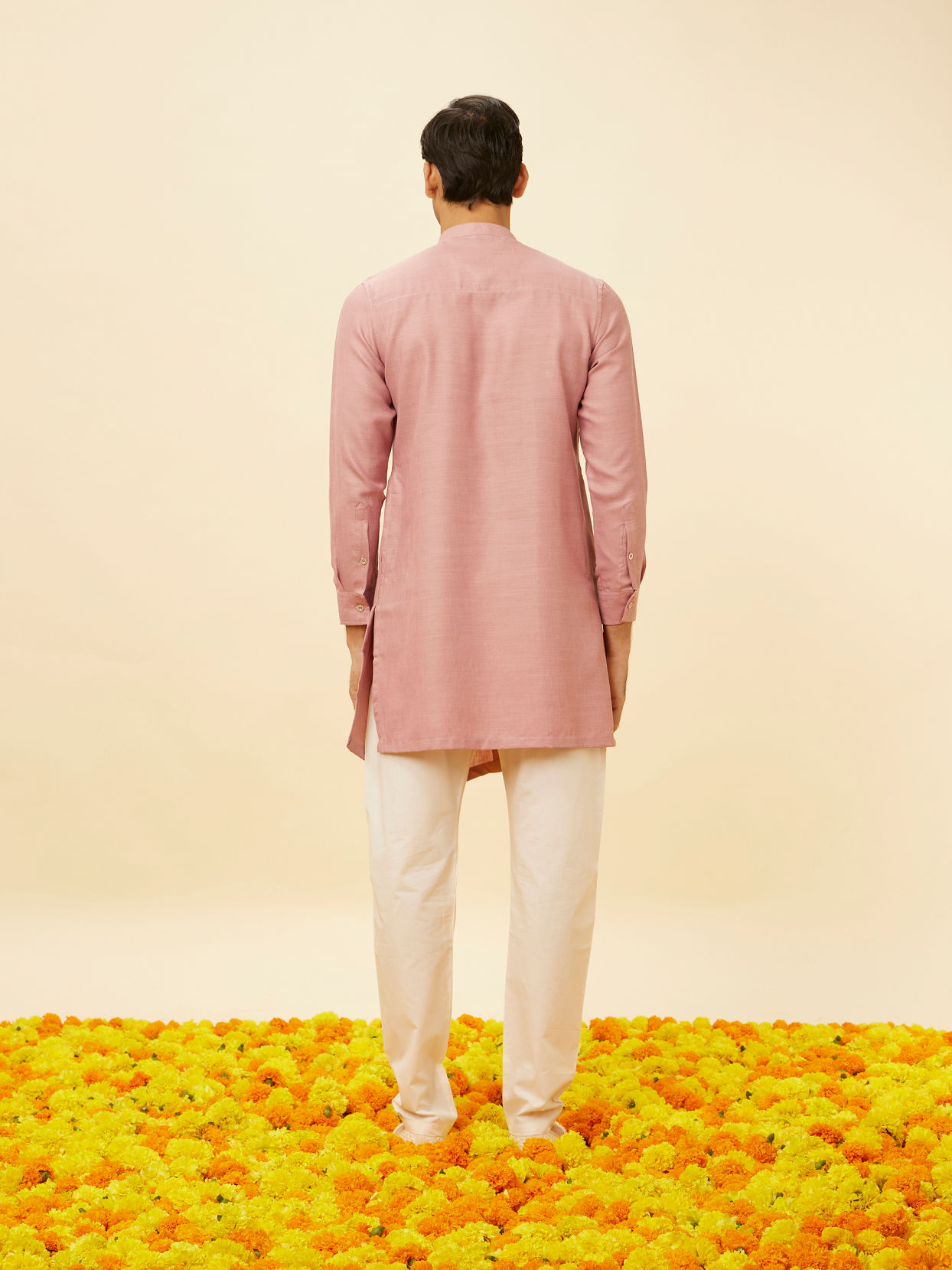 alt message - Manyavar Men Quartz Pink Angrakha Kurta Set image number 5